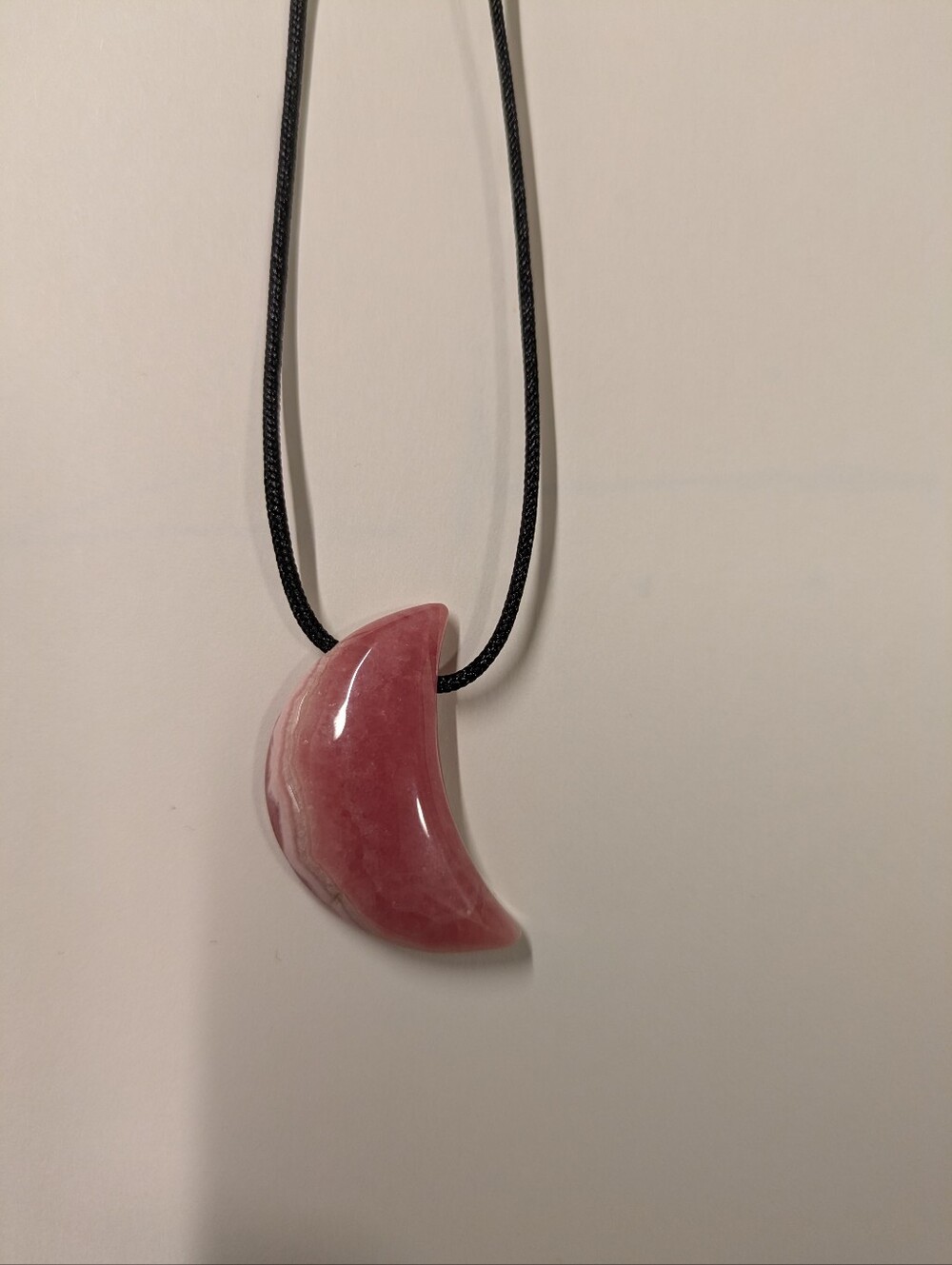 Pink Rhodochrosite Crescent Stone Pendant Necklace